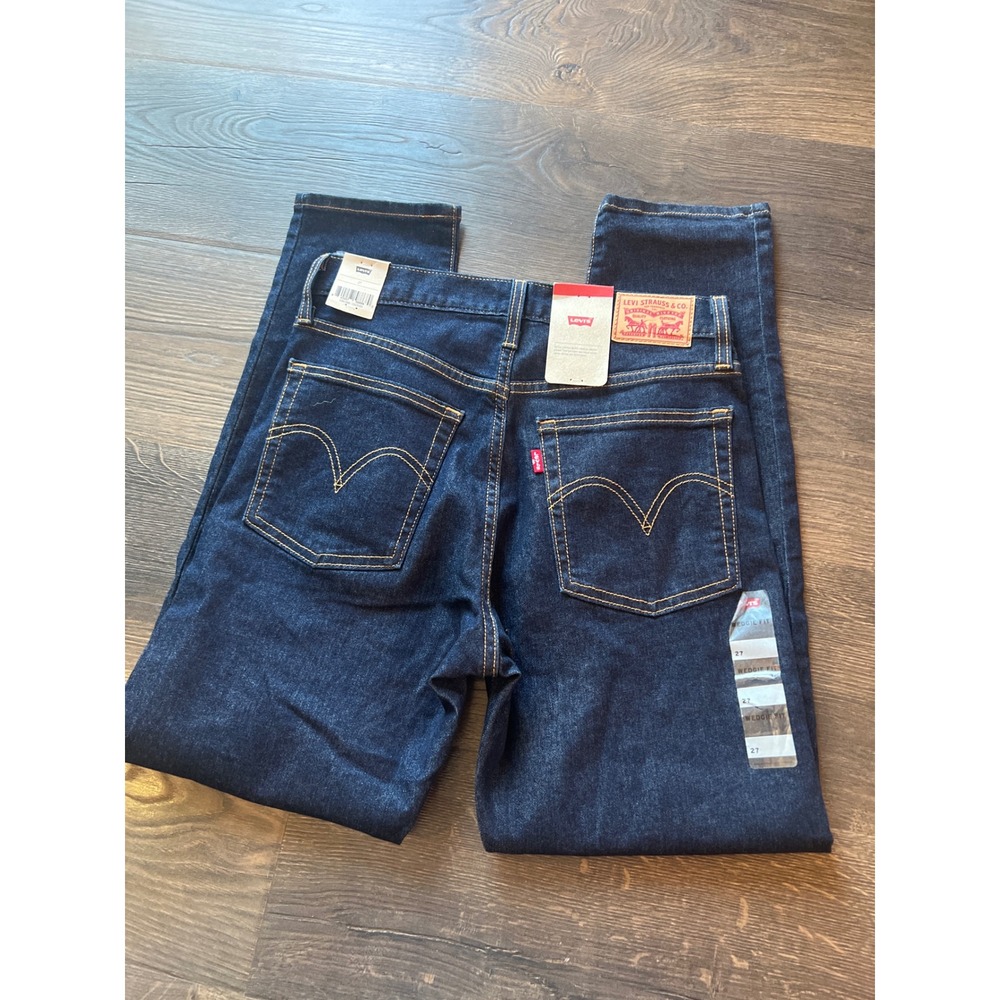 Levis Wedgie Fit Straight Leg Jeans Dark Indigo Blue High Rise Denim size 27 - Picture 3 of 8